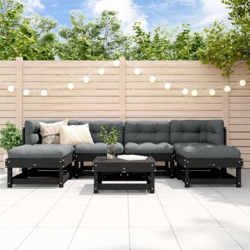 Set Salotto da Giardino 7 pz Nero in Legno Massello di Pino