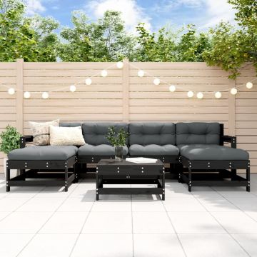 Set Salotto da Giardino 7 pz Nero in Legno Massello di Pino