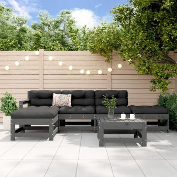 Set Salotto da Giardino 6 pz Grigio in Legno Massello di Pino