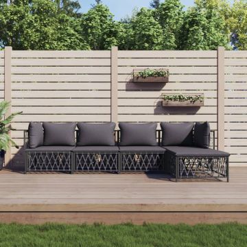 Set Salotto da Giardino 5 pz con Cuscini in Acciaio Antracite