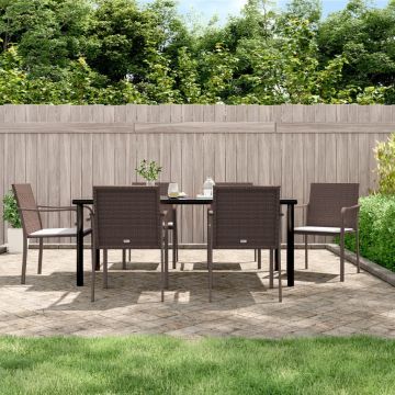Set Pranzo da Giardino 7 pz con Cuscini in Polyrattan e Acciaio