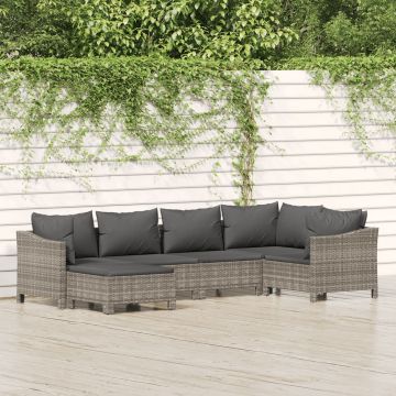 Set Divani da Giardino 6 pz con Cuscini in Polyrattan Grigio