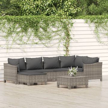 Set Divani da Giardino 7 pz con Cuscini in Polyrattan Grigio