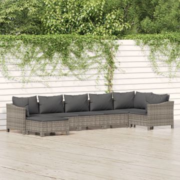 Set Divani da Giardino 7 pz con Cuscini in Polyrattan Grigio
