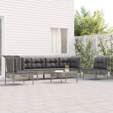 Set Divani da Giardino 7 pz con Cuscini in Polyrattan Grigio