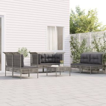 Set Divani da Giardino 7 pz con Cuscini in Polyrattan Grigio