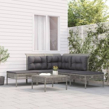 Set Divani da Giardino 6 pz con Cuscini in Polyrattan Grigio