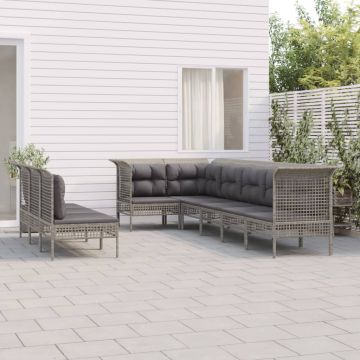 Set Divani da Giardino 9 pz con Cuscini in Polyrattan Grigio