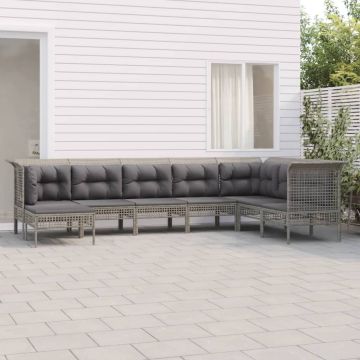 Set Divani da Giardino 8 pz con Cuscini in Polyrattan Grigio