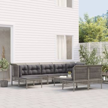 Set Divani da Giardino 9 pz con Cuscini in Polyrattan Grigio