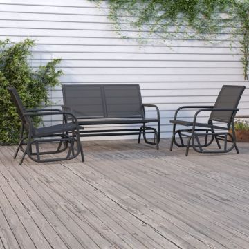 Set Mobili a Dondolo Giardino 3 pz Nero Textilene e Acciaio