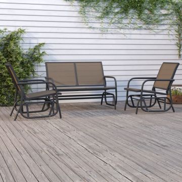 Set Mobili a Dondolo Giardino 3 pz Marrone Textilene e Acciaio
