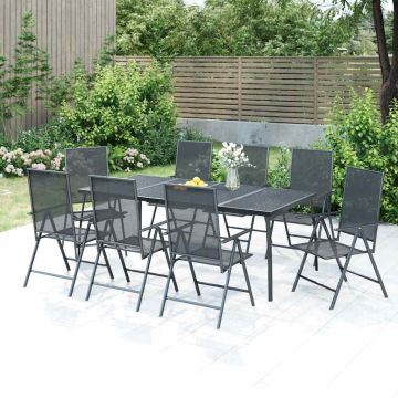 Set da Pranzo Giardino 9 pz Acciaio Antracite 200 cm