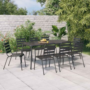 Set da Pranzo da Giardino Antracite 165 cm con 8 Sedie