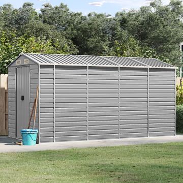 Casetta da giardino grigio chiaro 191x385x198 cm in acciaio zincato