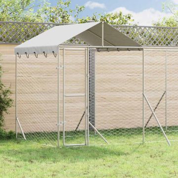 Cuccia Cani da Esterno Tetto Argento 6x2x2,5 m Acciaio Zincato