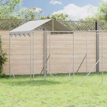 Cuccia Cani da Esterno Tetto Argento 6x6x2,5 m Acciaio Zincato