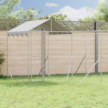 Cuccia Cani da Esterno Tetto Argento 10x6x2,5 m Acciaio Zincato