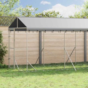 Cuccia Cani da Esterno Tetto Argento 2x14x2,5 m Acciaio Zincato