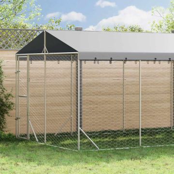 Cuccia Cani da Esterno Tetto Argento 3x7,5x2,5m Acciaio Zincato