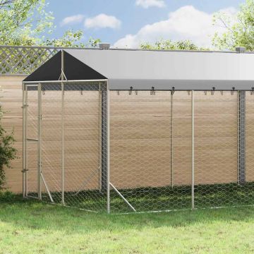 Cuccia Cani da Esterno Tetto Argento 3x9x2,5 m Acciaio Zincato