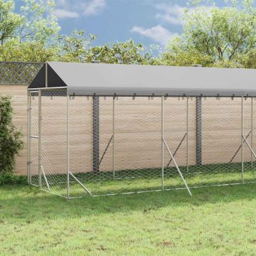 Cuccia Cani da Esterno Tetto Argento 2x14x2,5 m Acciaio Zincato