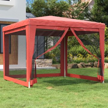 Tenda per Feste con Pareti Laterali in Rete Rossa 3x3 m HDPE