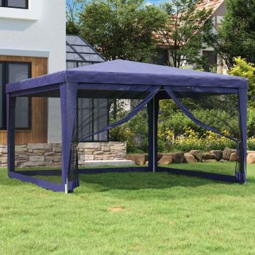 Tenda per Feste con 4 Pareti Laterali in Rete Blu 4x4 m HDPE