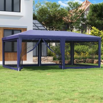 Tenda per Feste con 6 Pareti Laterali in Rete Blu 6x4 m HDPE