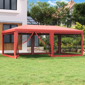 Tenda per Feste con 6 Pareti Laterali in Rete Rossa 6x4 m HDPE