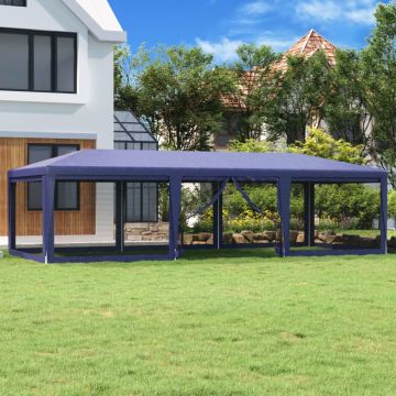 Tenda per Feste con 8 Pareti Laterali in Rete Blu 9x4 m HDPE