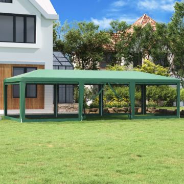 Tenda per Feste con 8 Pareti Laterali in Rete Verde 9x4 m HDPE