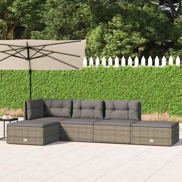 Set Divani da Giardino 5 pz con Cuscini in Polyrattan Grigio