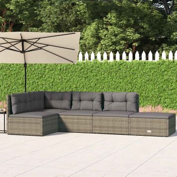 Set Divani da Giardino 5 pz con Cuscini in Polyrattan Grigio