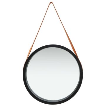 Specchio da Parete con Cinghia 50 cm Nero