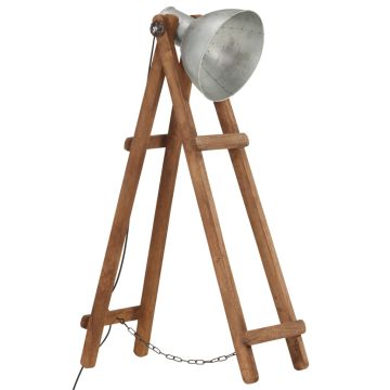 Lampada da Pavimento Argento E27 in Legno Massello di Mango