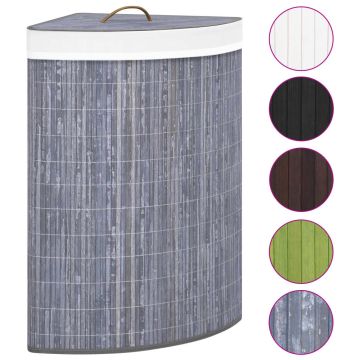 Cesto Portabiancheria Angolare in Bambù Grigio 60 L