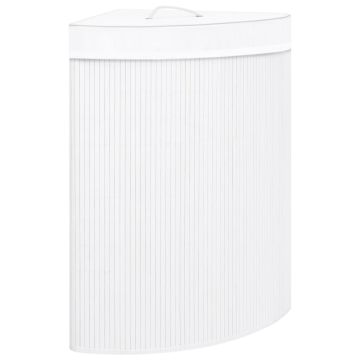 Cesto Portabiancheria Angolare in Bambù Bianco 60 L