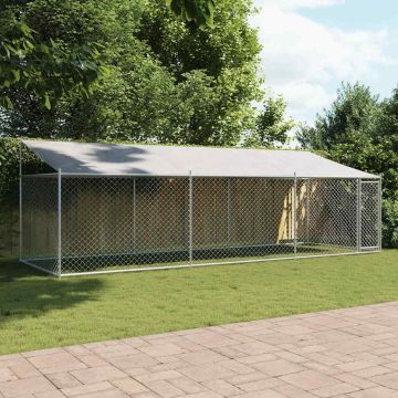 Gabbia Cani con Tetto e Porta Grigia 6x2x2 m in Acciaio Zincato