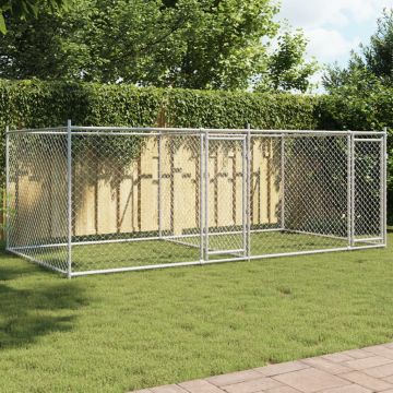 Gabbia per Cani con Porte Grigia 4x2x1,5 m in Acciaio Zincato