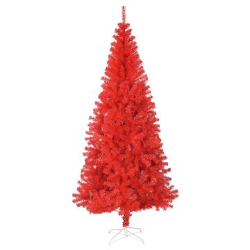 Albero di Natale Artificiale Sottile con Base Rosso 180 cm PVC