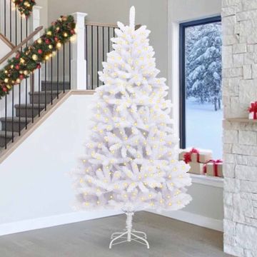 Albero di Natale artificiale 300 LED PVC e Acciaio Bianco