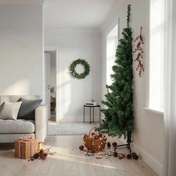 Albero di Natale Artificiale Metà con Supporto Verde 210 cm PVC