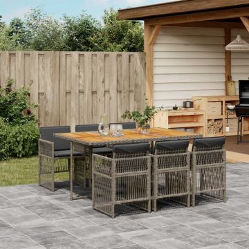 Set da Pranzo da Giardino 7 pz con Cuscini in Polyrattan Grigio