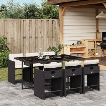 Set da Pranzo da Giardino 6 Sedie Nero Rattan PE