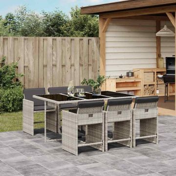 Set Pranzo Giardino 6 Sedie Polyrattan Grigio Chiaro Tavolo 165 cm