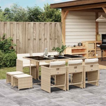 Tavolo con 6 Sedie e 4 Sgabelli da Giardino Beige in Polyrattan