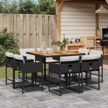 Set pranzo da giardino 8 sedie in rattan PE nero