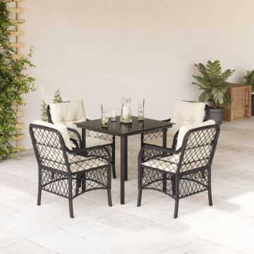 Set da Pranzo da Giardino 5 pz Nero con Cuscini in Polyrattan