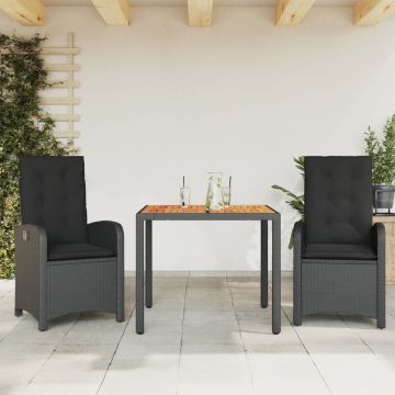 Set da Pranzo da Giardino 3 pz in Polyrattan Nero 90 x 90 cm